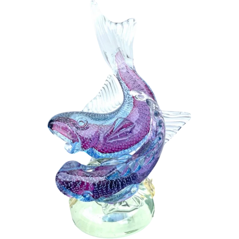 Pair of fish in heavy, bubbling amethyst-colored glass. Flavio Poli