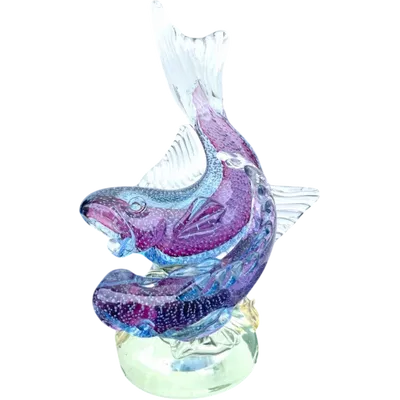 Pair of fish in heavy, bubbling amethyst-colored glass. Flavio Poli