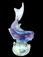 Pair of fish in heavy, bubbling amethyst-colored glass. Flavio Poli