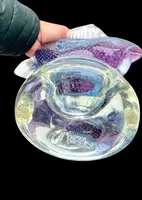 Pair of fish in heavy, bubbling amethyst-colored glass. Flavio Poli