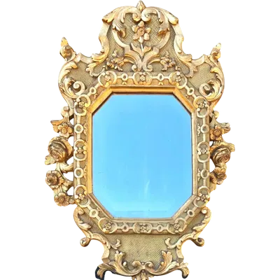 Frame - a carved and gilded wooden mirror featuring floral and rocaille motifs.
