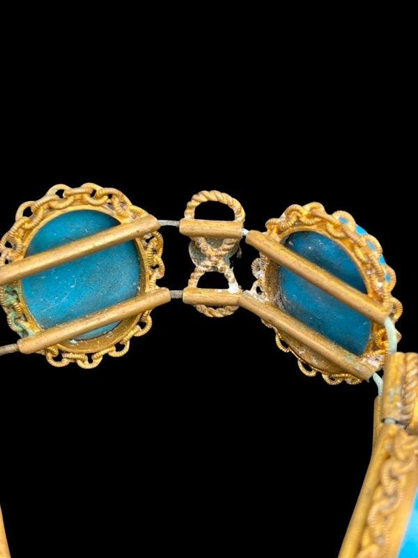 Brass bracelet (with elastic) featuring five oval micro-mosaics with geometric patterns. Rome.
