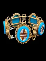 Brass bracelet (with elastic) featuring five oval micro-mosaics with geometric patterns. Rome.