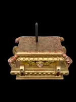 Polychrome wooden sculpture with gold highlights; Madonna wearing a silver crown. Liguria.