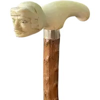 Bastone in avorio con impugnatura tau con testa di guerriero con elmo.canna in legno di rosa.