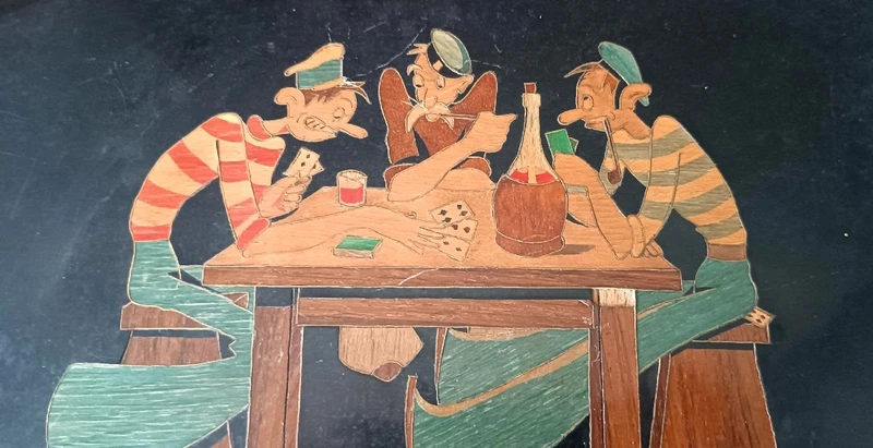 Inlaid wooden game box from the early 1900s