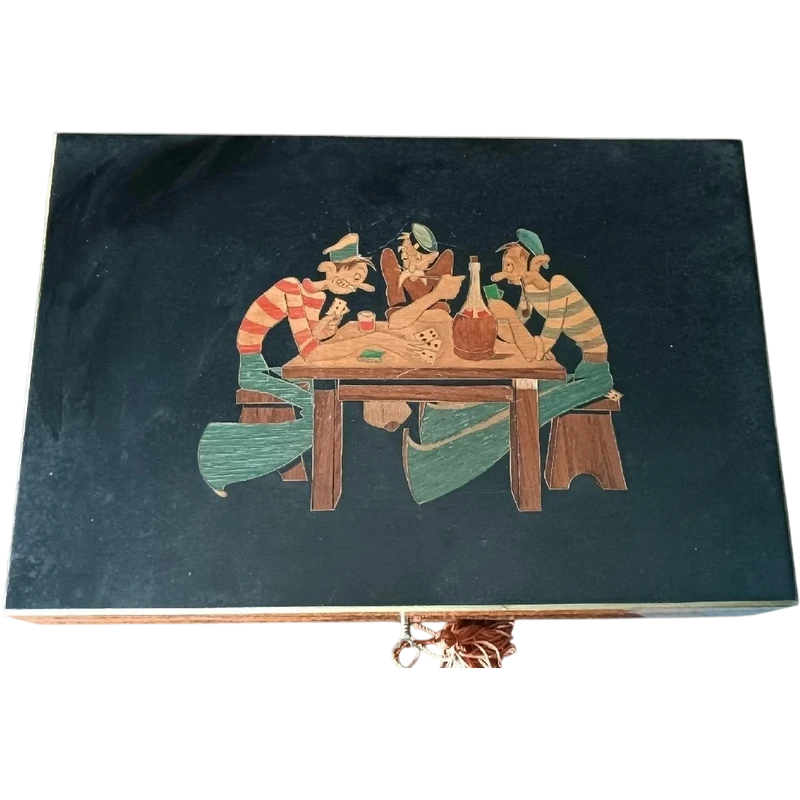 Inlaid wooden game box from the early 1900s