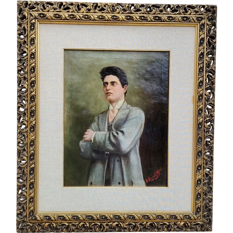 Oil portrait on canvas of the composer Pietro Mascagni, early 1900s