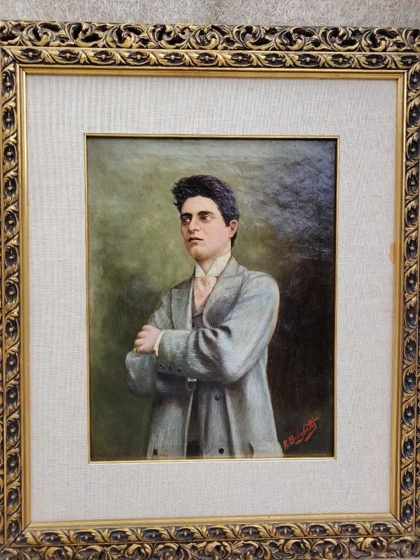 Oil portrait on canvas of the composer Pietro Mascagni, early 1900s