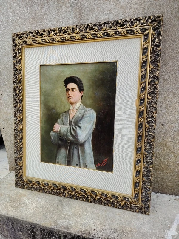 Oil portrait on canvas of the composer Pietro Mascagni, early 1900s