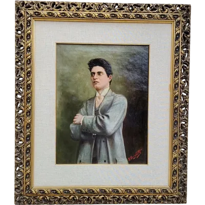 Oil portrait on canvas of the composer Pietro Mascagni, early 1900s
