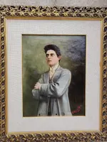 Oil portrait on canvas of the composer Pietro Mascagni, early 1900s