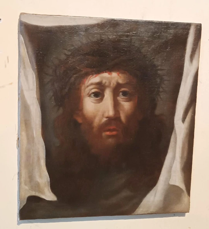 Antique painting - Oil on canvas: Christ and the Veil of Veronica - 18th century