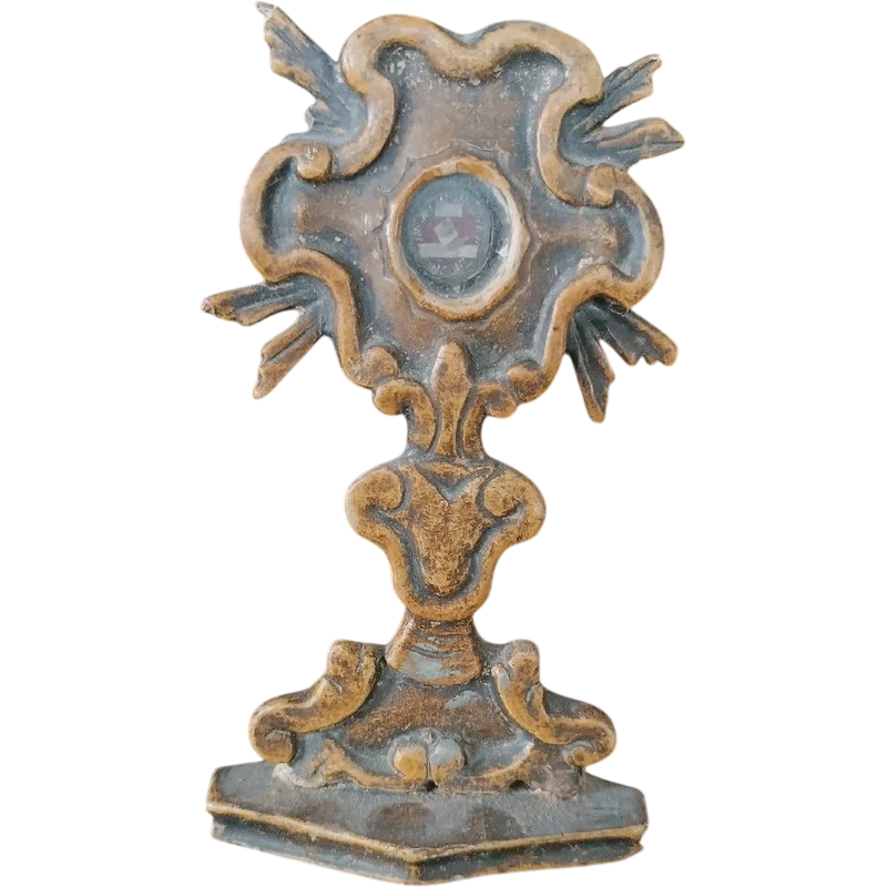 Small lacquered wooden reliquary containing an 18th-century relic