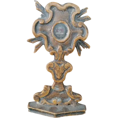 Small lacquered wooden reliquary containing an 18th-century relic