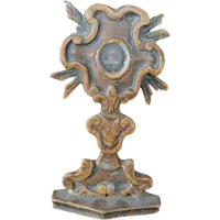 Small lacquered wooden reliquary containing an 18th-century relic