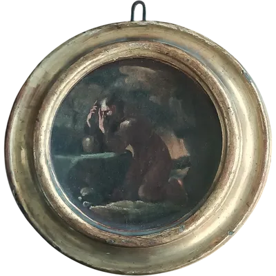 An antique painting on canvas, a sketch, depicting St. Francis of Assisi -