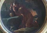 An antique painting on canvas, a sketch, depicting St. Francis of Assisi -