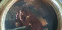 An antique painting on canvas, a sketch, depicting St. Francis of Assisi -