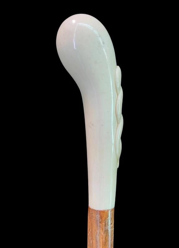 Cane with a spherical ivory knob featuring an intertwined snake engraved in high relief