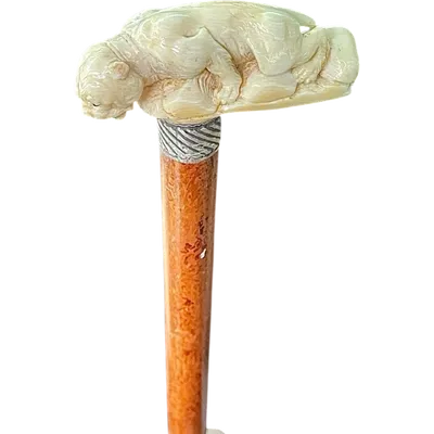 Cane with a side handle made of ivory depicting a panther