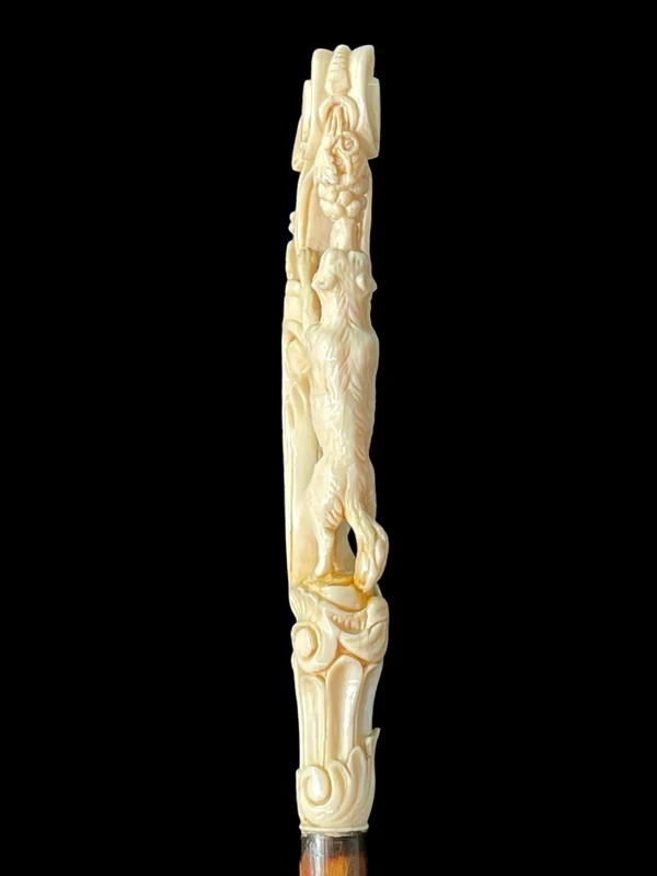 Cane with an ivory knob depicting a fox and grapes