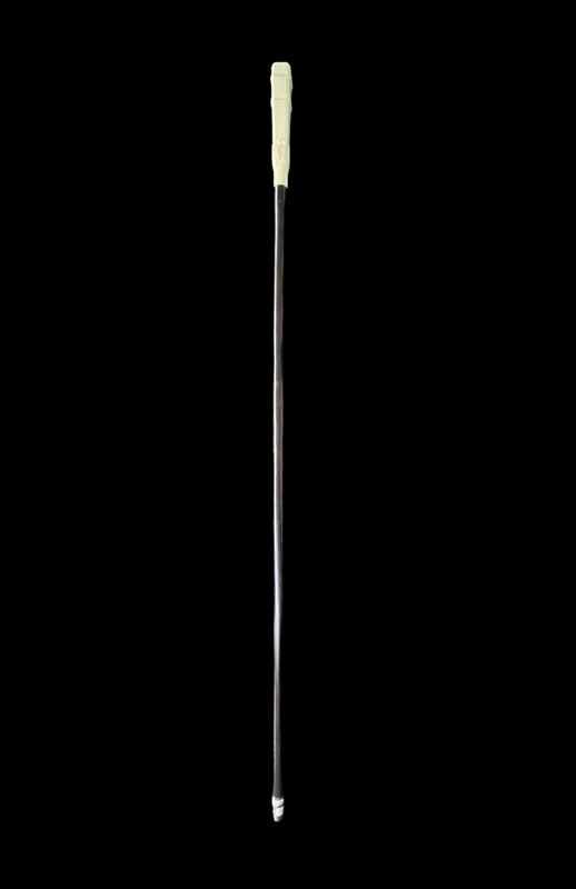 An evening cane with a square-section ivory knob featuring three monkeys engraved in bas-relief.