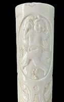 Cane with an ivory "plume" knob featuring cherubs engraved within three ovals