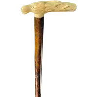 A walking stick with a side-mounted tau-shaped handle depicting a deer's head.