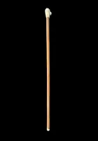 A walking stick with a knob shaped like a dog's head.