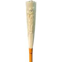 A walking stick with a "plume" knob featuring a high-relief figure of a child playing with a cat.