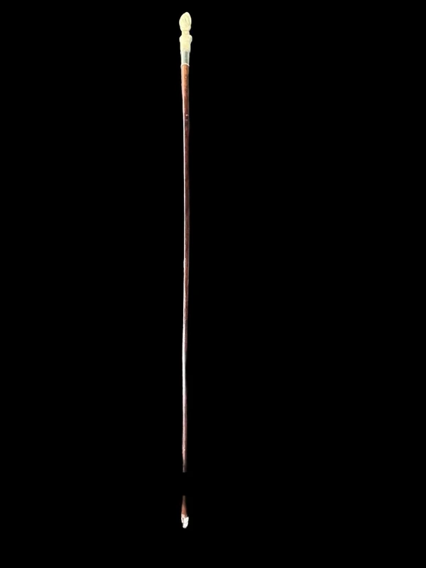 Cane with an ivory knob depicting a male bust. The shaft is made of rattan.