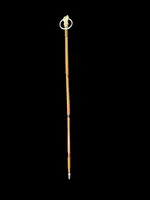 A walking stick with an ivory knob depicting a hand clutching a ring (glove holder).l