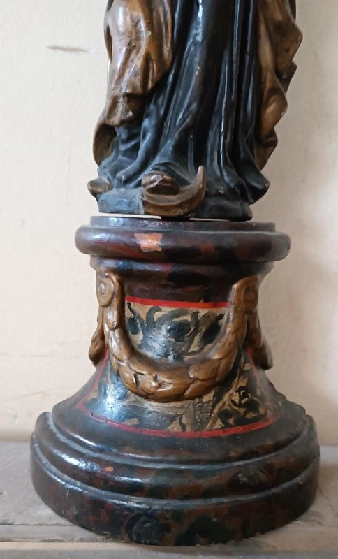 Ancienne sculpture baroque polychrome en bois, Vierge à l'Enfant