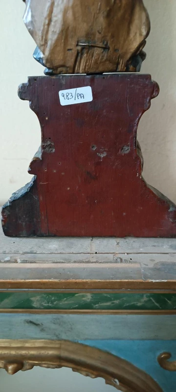 Ancienne sculpture baroque polychrome en bois, Vierge à l'Enfant