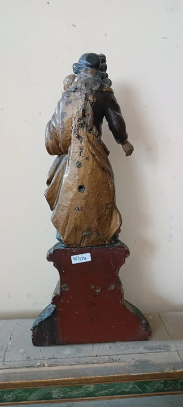 Ancienne sculpture baroque polychrome en bois, Vierge à l'Enfant