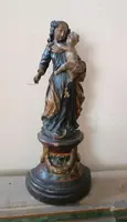 Ancienne sculpture baroque polychrome en bois, Vierge à l'Enfant