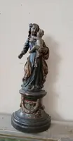 Ancienne sculpture baroque polychrome en bois, Vierge à l'Enfant