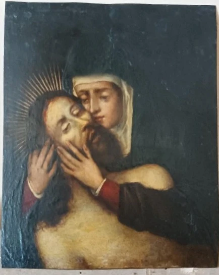 Antique 17th-century painting on copper—Mary with Christ—