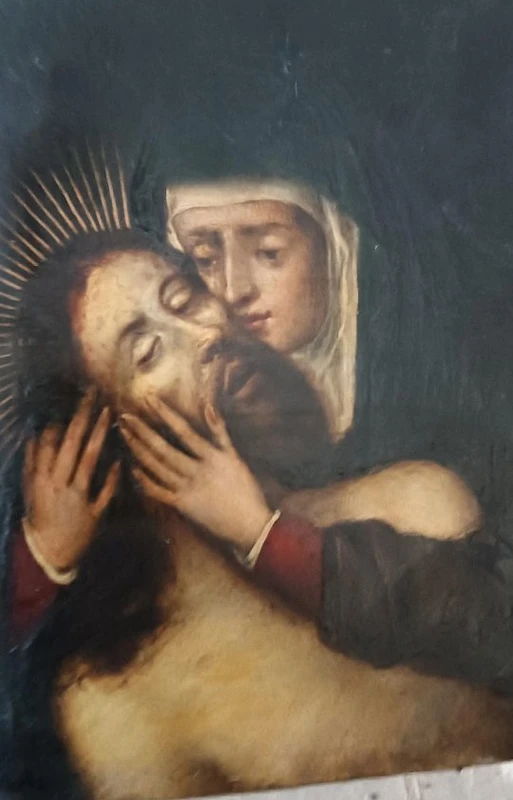 Antique 17th-century painting on copper—Mary with Christ—