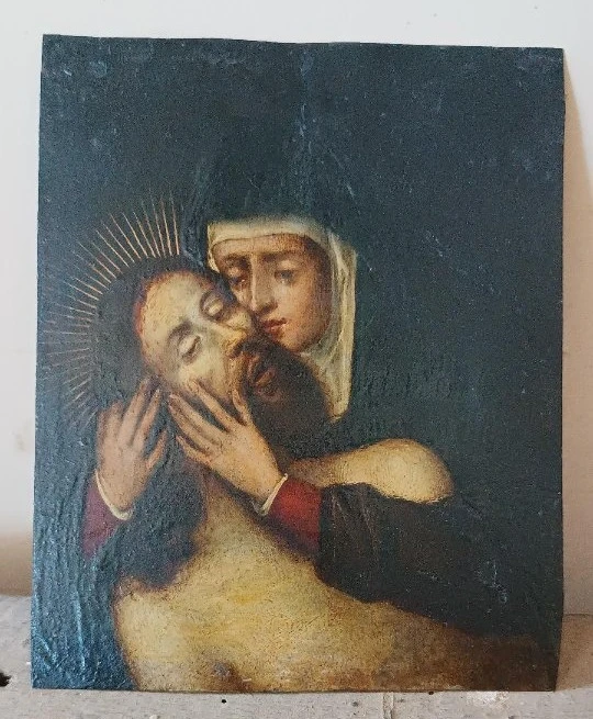 Antique 17th-century painting on copper—Mary with Christ—