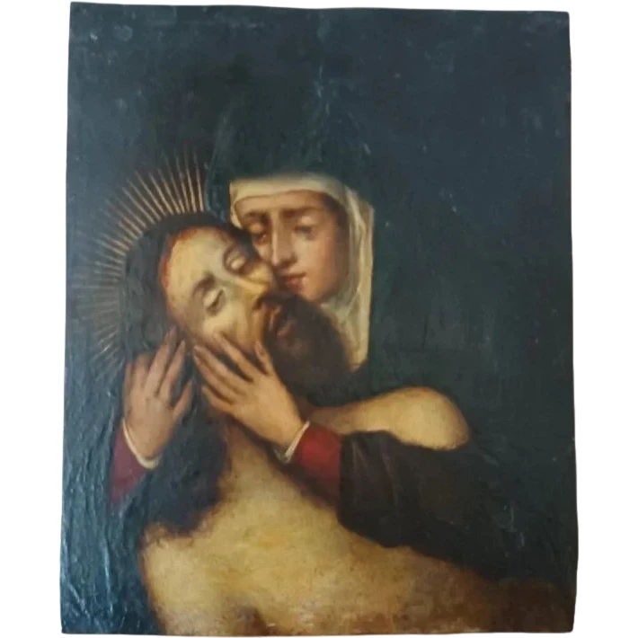 Antique 17th-century painting on copper—Mary with Christ—