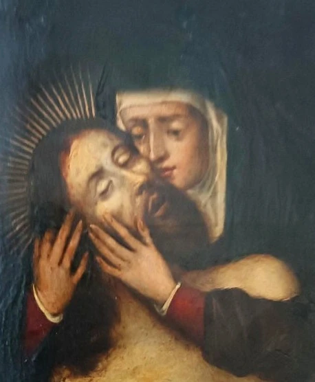 Antique 17th-century painting on copper—Mary with Christ—
