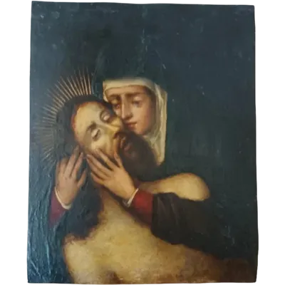 Antique 17th-century painting on copper—Mary with Christ—