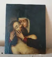 Antique 17th-century painting on copper—Mary with Christ—