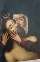 Antique 17th-century painting on copper—Mary with Christ—