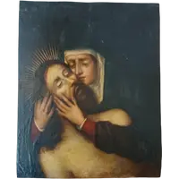Antique 17th-century painting on copper—Mary with Christ—