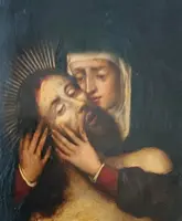 Antique 17th-century painting on copper—Mary with Christ—