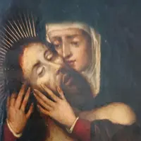 Antique 17th-century painting on copper—Mary with Christ—