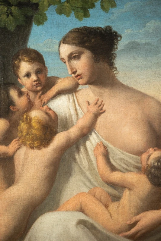 Peinture à l'huile sur toile représentant une allégorie de la charité - XVIIIe siècle
